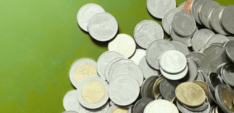 Coins on a green background