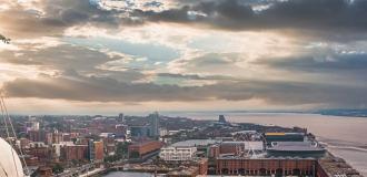 close up of Liverbird and Liverpool waterfront