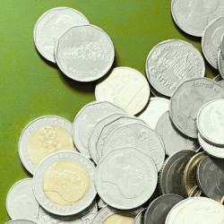 Coins on a green background