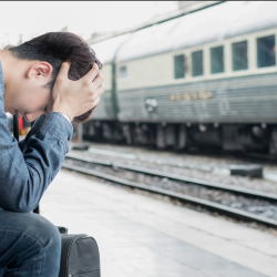 Man stressed over missing his train