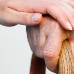 young hand holding elderly hand 